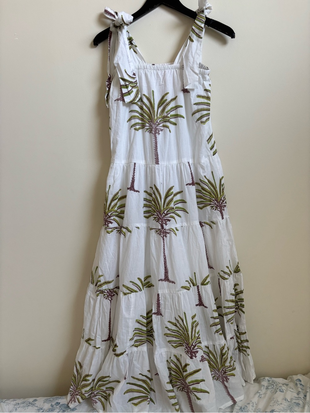Victoria Dunn White Maxi Dress with Green Palm Print